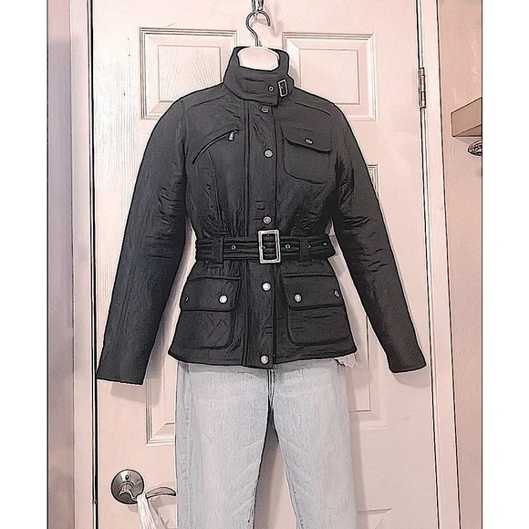 Barbour Black Quilted Belted Utility Technical Funnel Neck Lightweight Jacket 4 - Picture 10 of 13